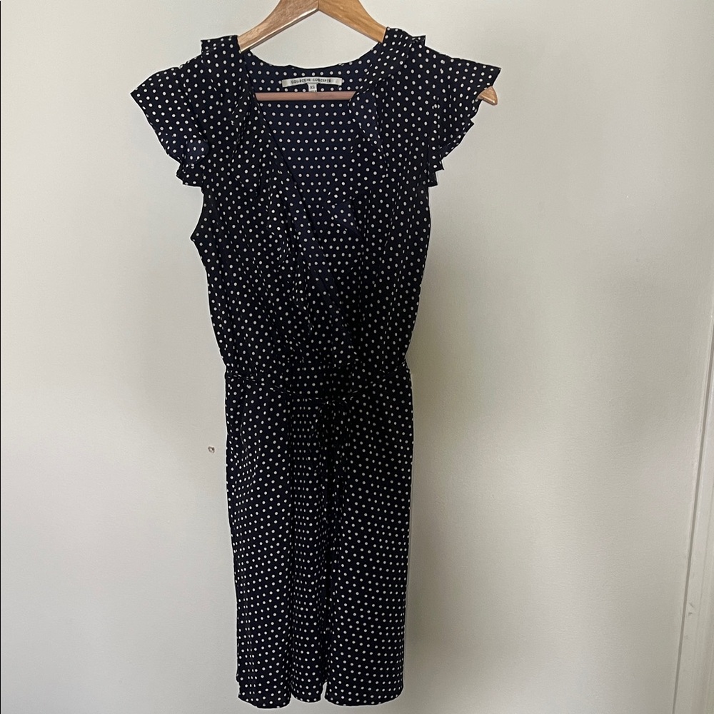 Collective Concepts Navy and White Polka Dot Knee length Dress